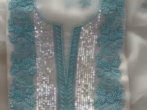 Luxury Pret Light Blue Embroidered Designer Tunic Suit with Handwork – Ready to Wear Elegance