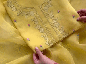 Pure Organza Silk Kurta & Dupatta with Intricate Thread Aari Embroidery & Cotton Satin Lowers ✨💛