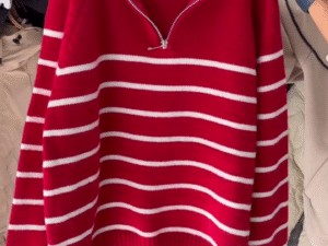Women's Casual Stripe Knitted Sweater Spring Autumn Fashion Vintage Half Zipper Pullover Short Loose Chic Sweaters