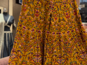 yellow georgette plazzo blouse set with heavy thread embroidery