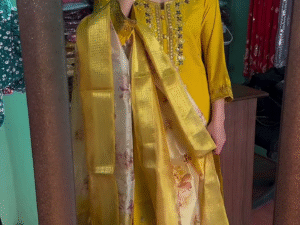 heavy embroidery kurta set with printed dupatta