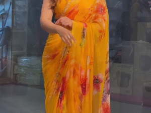 Yellow Chiffon Printed Saree
