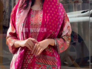 New Superb Pink Color Maslin Embroidery Printed Mirror Salwar Suit Set