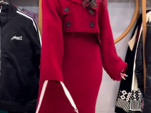 New Knitted Red Cardigan & Tube Dress Set