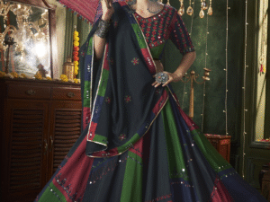 Multi Color Thread Mirror Embellished Maslin Cotton Lehenga Set
