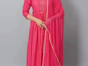 Women Viscose Rayon Marron Sherwani Dupatta Set