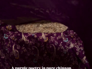 A pure chinnon purple jacquard and embroidery saree is a stunning choice for traditional and festive occasions