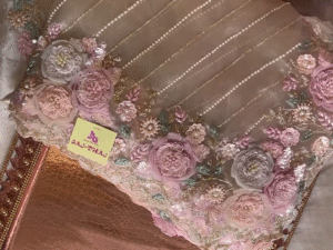 Elegant Floral Embroidered Saree with Pearls and Sequins Detailing