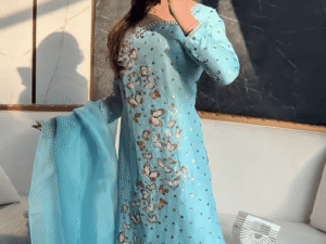 🎀💫 Fairytale Fit – Elegant Blue Embroidered Dress