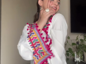 🌈 Vibrant White Ethnic Set with Colorful Pom-Pom Detailing 🌈