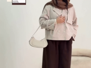 Premium Modest 3-Piece Winter Outfit Set – Chic Brown Blazer + Beige Inner & Wide Leg Pants (Hijab Friendly Look) 🤎✨