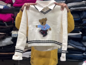 Cute Teddy Bear Knit Sweater Shirt β Premium Collared Winter Top for Kids & Girls (Korean Style Edition) π§Έπ€β¨