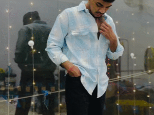Men’s Premium Sky Blue Check Shirt – Soft Cotton Casual Shirt (Korean Street Style Edition) 💙👔✨