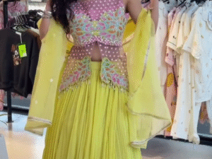 🌸 Noorani Bloom Lehenga Set – Hand-Embroidered Crop Top, Flowing Pleated Skirt & Dupatta 🌸