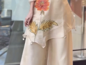 🌼 Aabha Floral Hand-Embroidered Kurta Palazzo Set – Elegant, Airy & Festive Chic 🌼