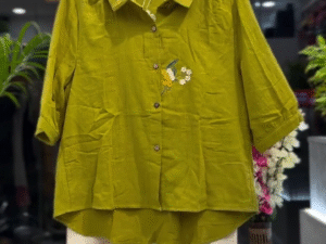 🌸 Fresh & Feminine: Women’s Floral Embroidered Shirt with White Pants 🌸