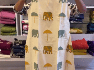🐘 Royal Elephant Print A-Line Kurti Dress – Premium Cotton | Multiple Colors | XXS to XXL 🌿✨