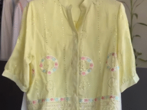 Fresh Summer Elegance: Pastel Embroidered Shirt with Classic White Pants