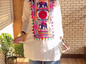 Chic White Tunic Top with Vibrant Handcrafted Embroidery – Effortless Style Meets Artistic Flair