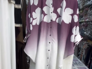 Purple & White Floral Print Button-Down Tunic Co-Ord Set – Elegant Two-Piece Style