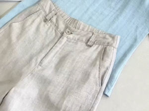 Effortless Light Blue Linen Blouse & Neutral Linen Trousers Co-Ord Set – Chic Minimalist Style