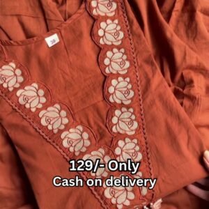 Rust Embroidered Cotton Kurti