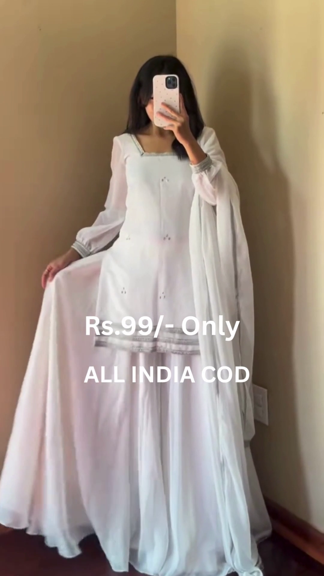 Elegant White Anarkali Suit Set - Image 3