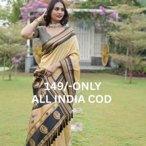 Cream & Black Border Traditional Saree