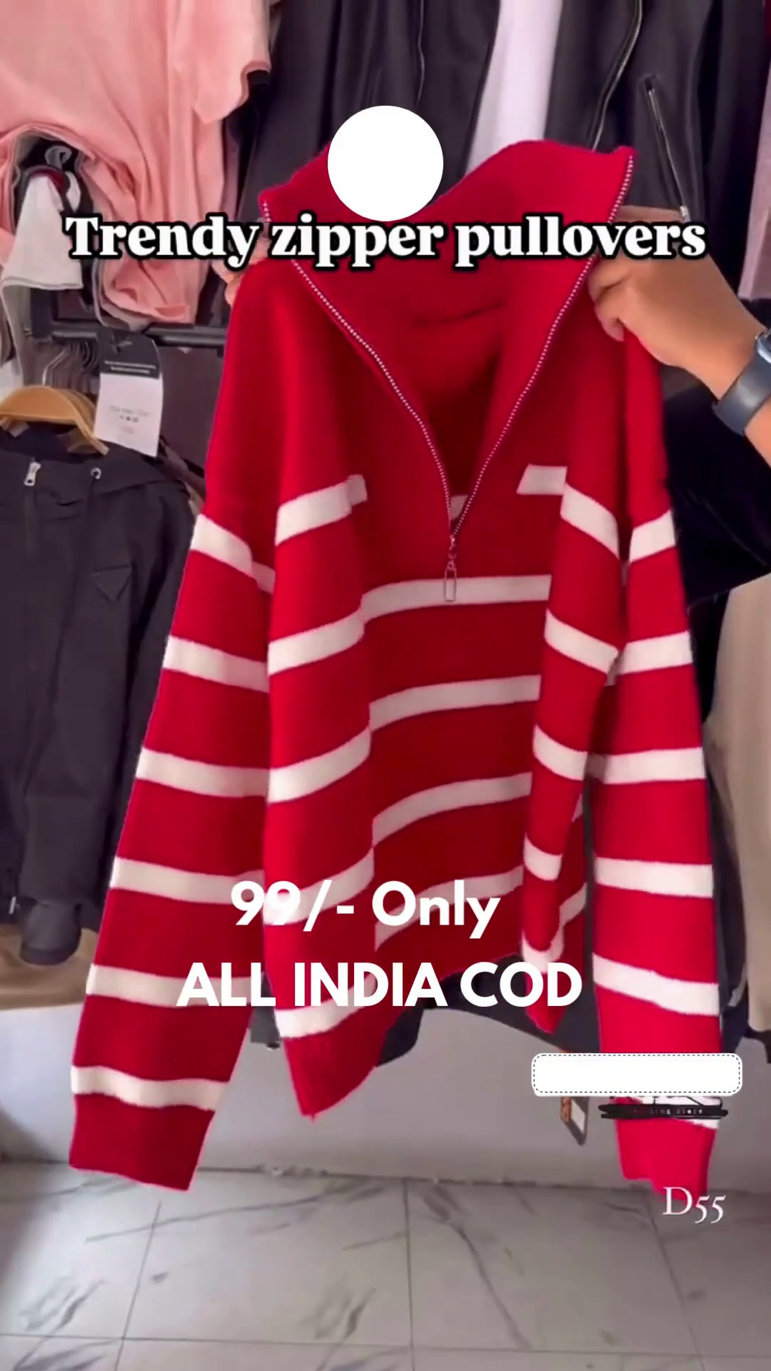Winter Blue Striped Zipper Pullover