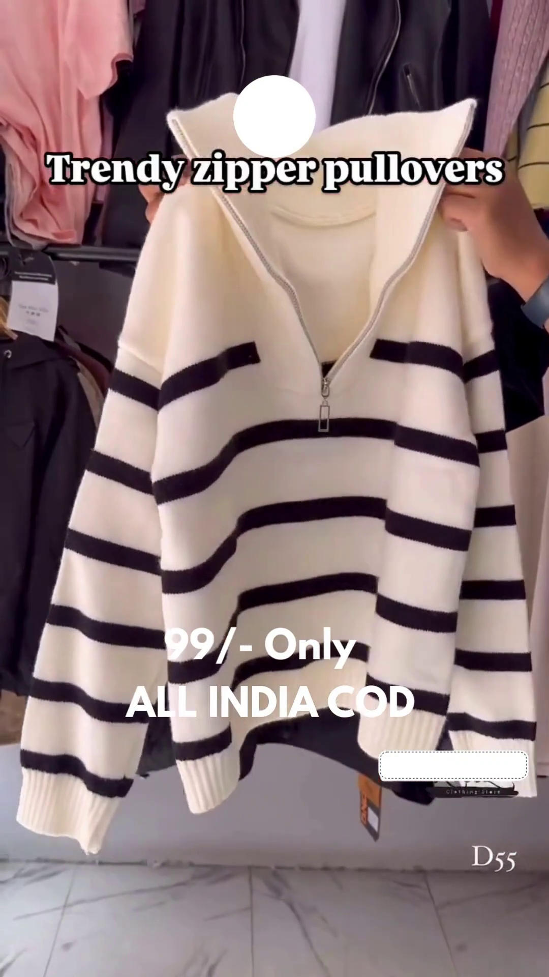 Winter Blue Striped Zipper Pullover - Image 6